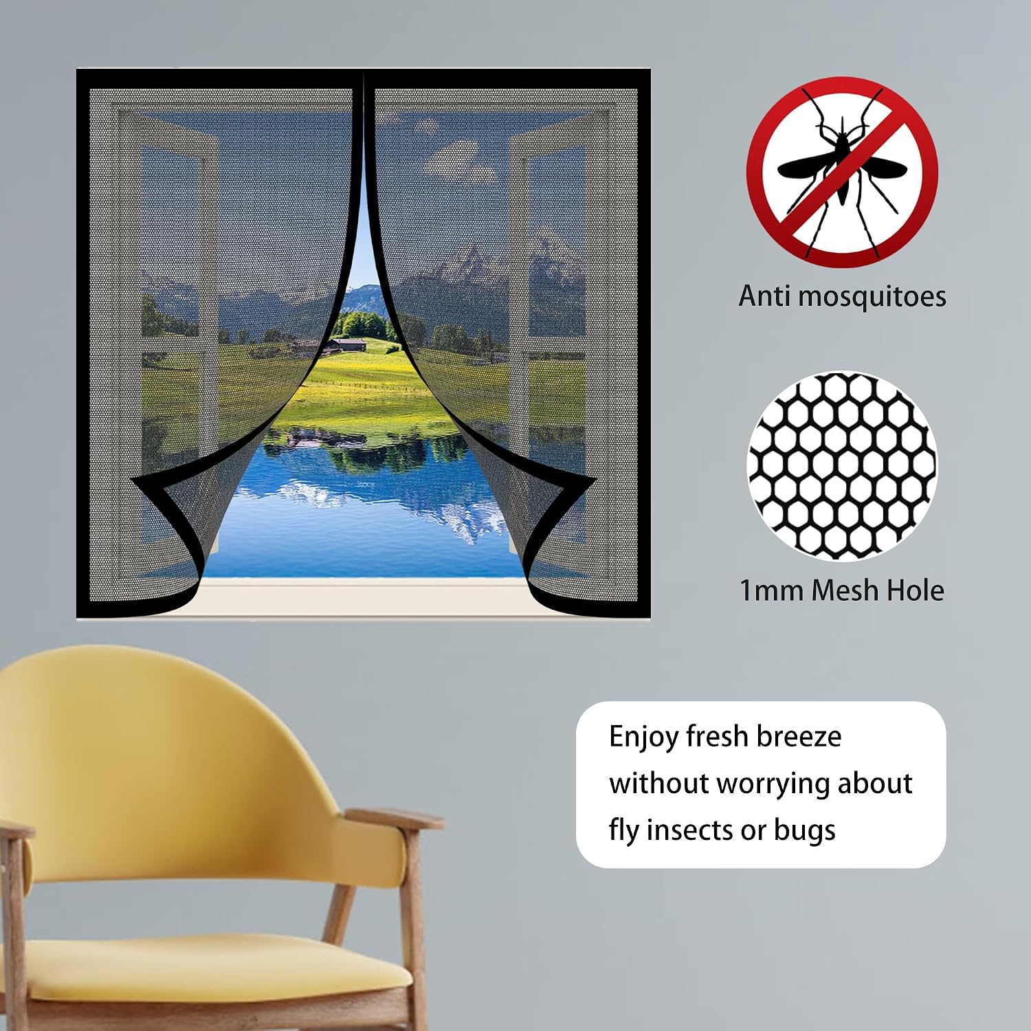  Mosquito Net Door Window 93 X 123 Cm Magnetic Mosquito Net Without Drilling Easy To Install For Home Windows, White