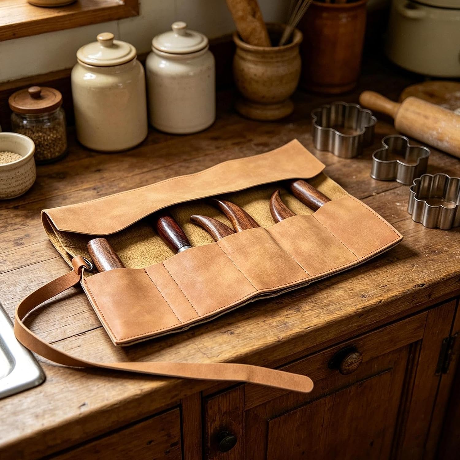 Genérico Rouleau Porte-outils En Cuir, Fait à La Main, 5 Compartiments, Rétro, Portable, Pour Chefs, Plombiers, électriciens, Charpentiers, Burins, Tournevis, Clés, Tournevis