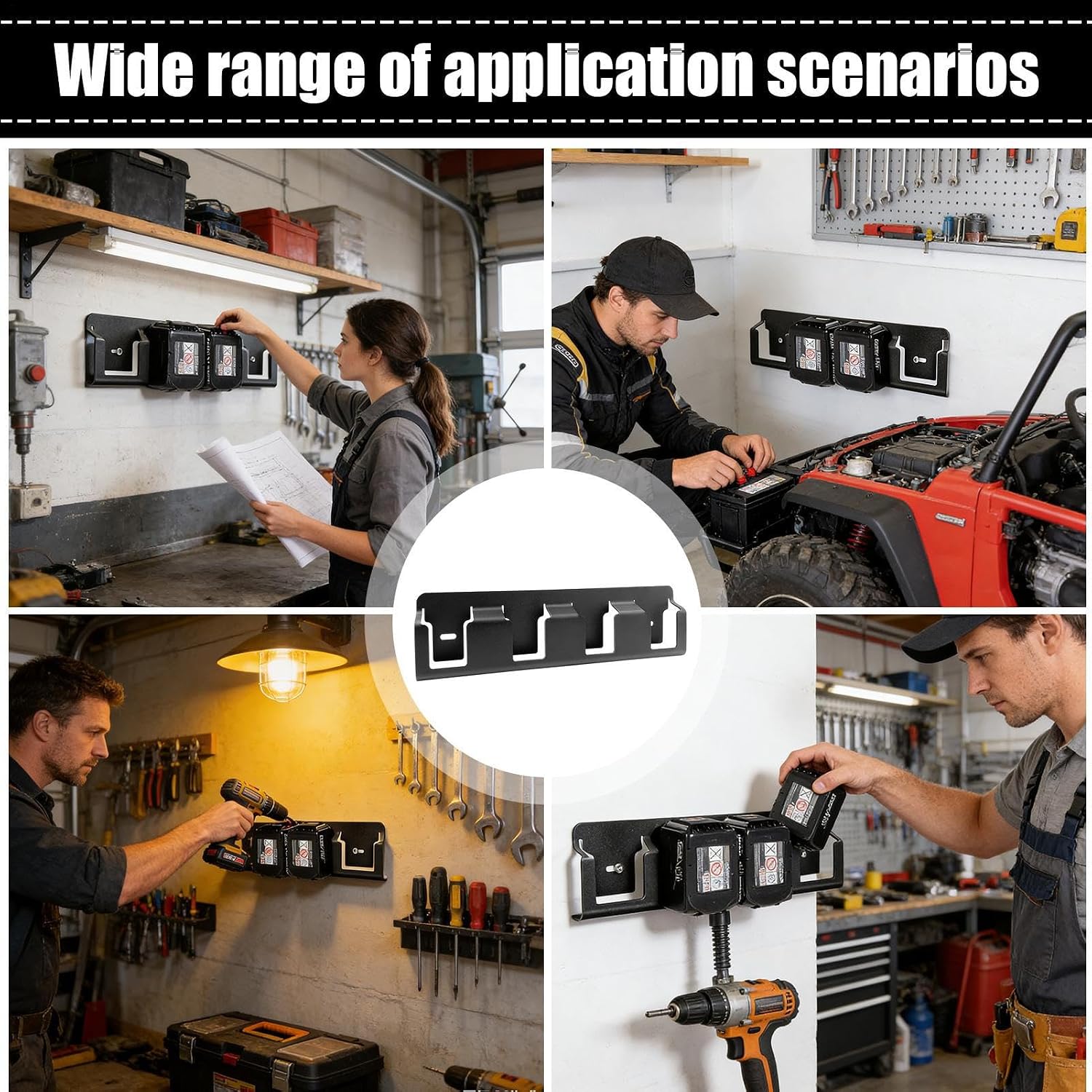  Generisch Organiseur De Piles Mural - Support En Acier Massif Robuste Avec 4 Compartiments - Système De Rangement De Piles 18 V - Pour Salon, Chambre à Coucher, Bureau, Garage, Bureau à Domicile