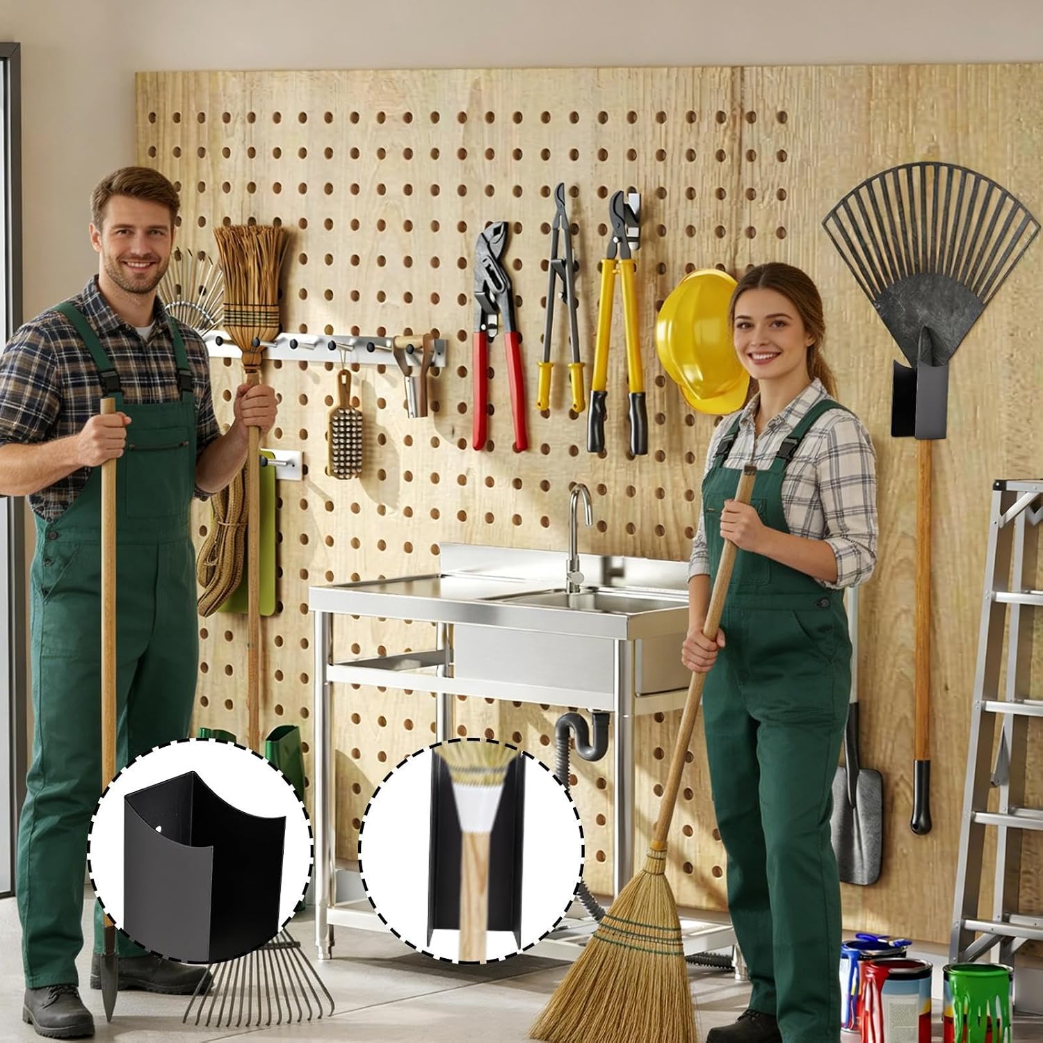  Support De Rangement Mural Pour Balai,Râtelier De Rangement Pour Outils De Garage,Support En Acier Pour Balai Et Serpillière - Pour Maison, Cuisine, Buanderie, Appartement, Cave, Jardin