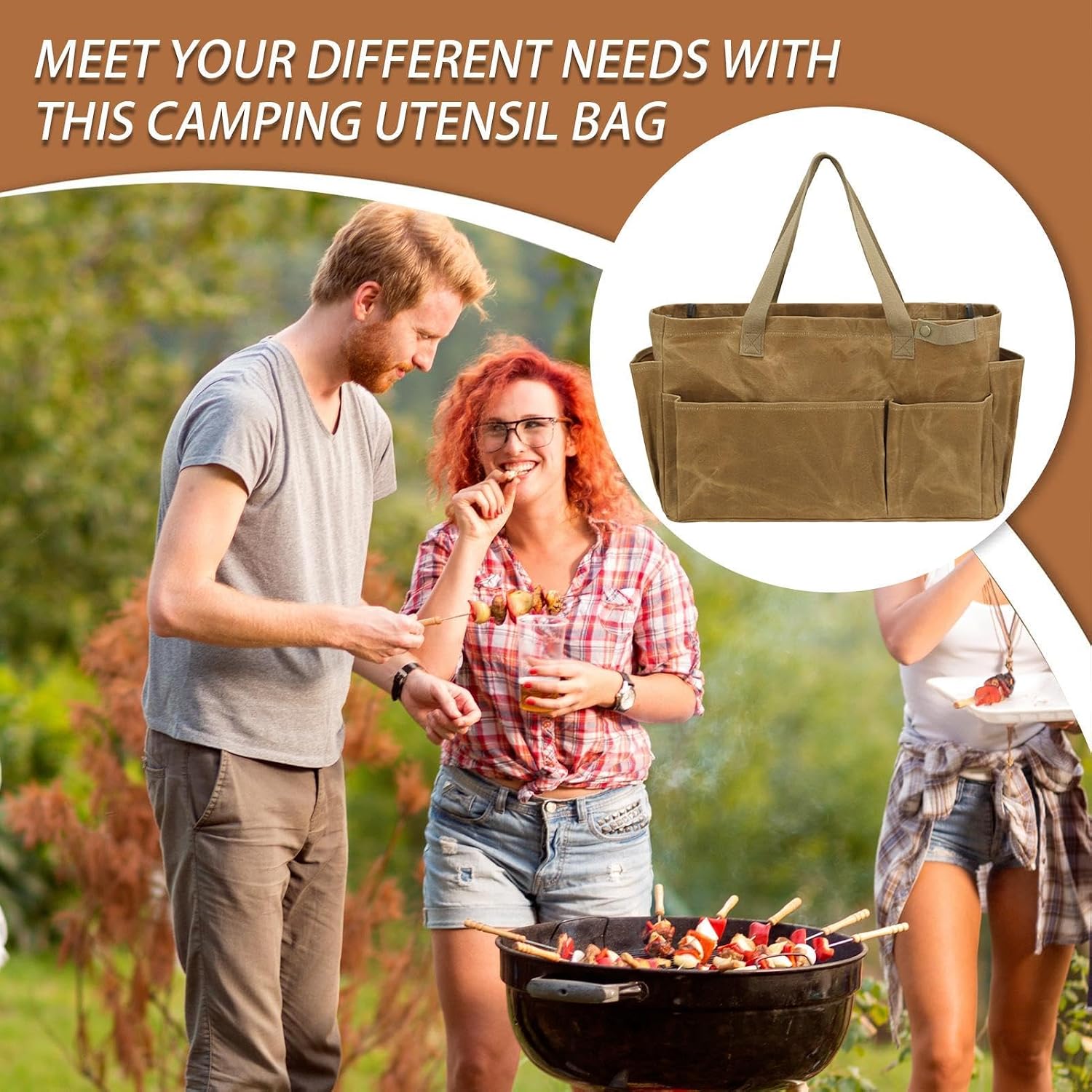 GENERIC Porte-ustensiles Imperméable, Organisateur D'outils Portable, Sac Fourre-tout De Camping, Sac De Rangement Pour Barbecue, Sac Fourre-tout Pour Bois De Chauffage, Outils De Barbecue En Plein Air, Sac