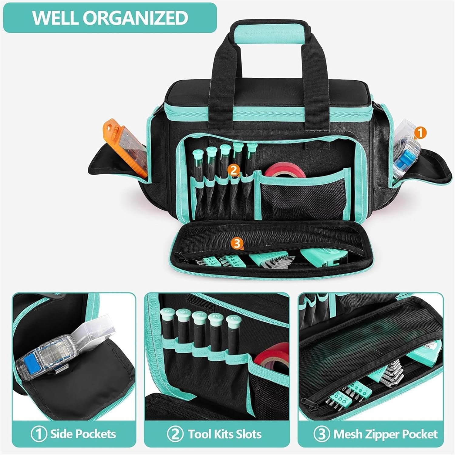 GENERIC Grand Sac à Outils En Tissu Oxford – Organiseur De Sac à Outils | Pour Camping, Construction, Voyage, Université, Dortoir, Jardin, Travail, Charpentier, électricien