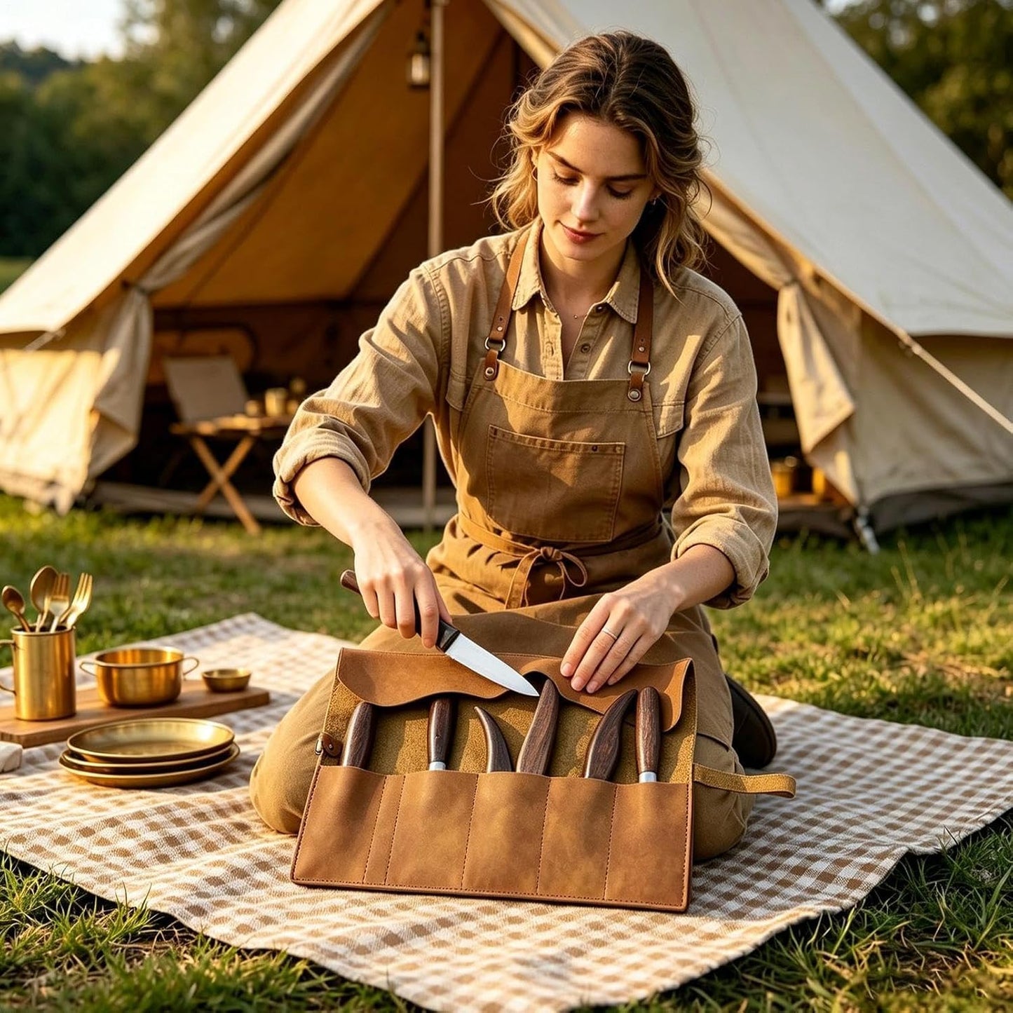 Genérico Rouleau Porte-outils En Cuir, Fait à La Main, 5 Compartiments, Rétro, Portable, Pour Chefs, Plombiers, électriciens, Charpentiers, Burins, Tournevis, Clés, Tournevis