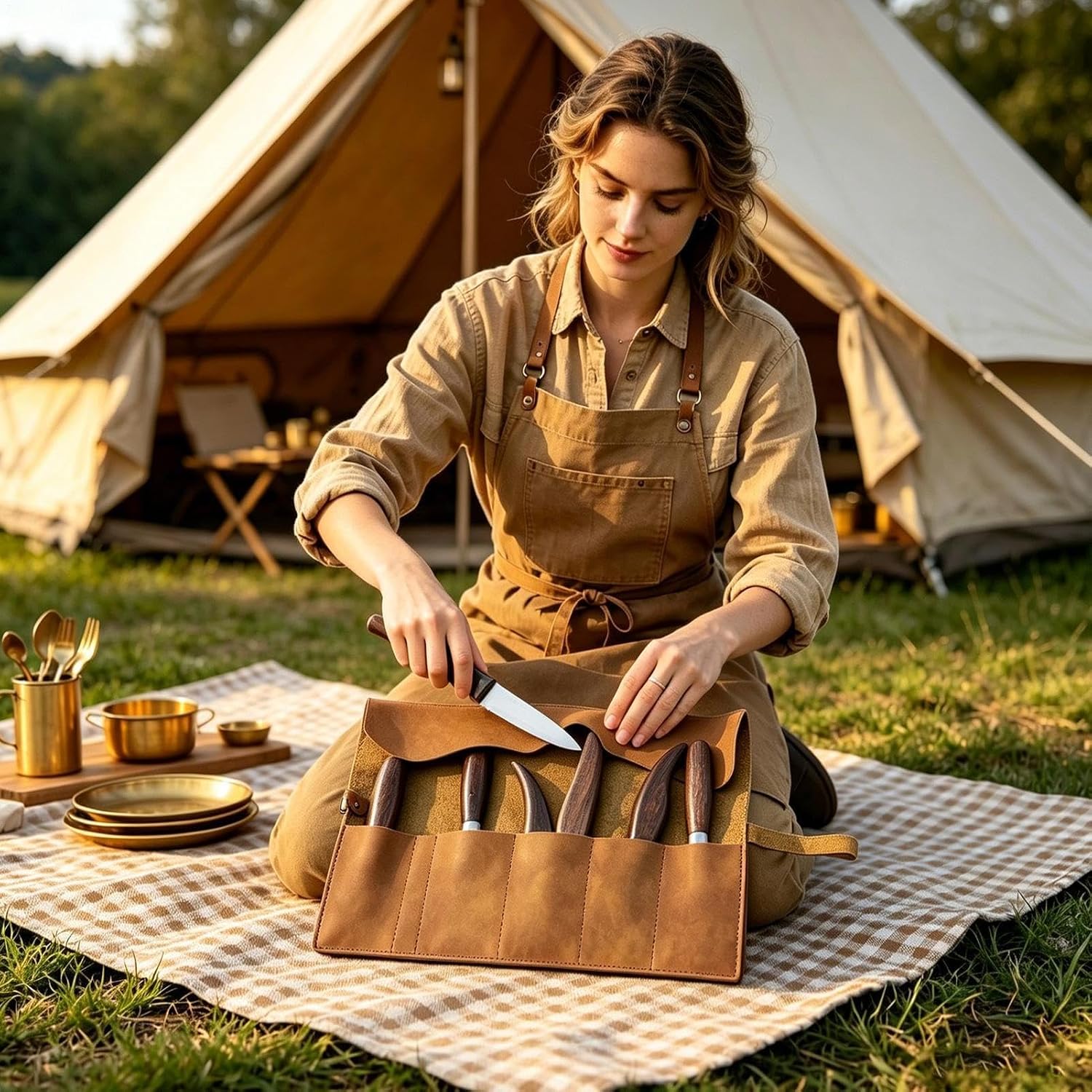 Genérico Rouleau Porte-outils En Cuir, Fait à La Main, 5 Compartiments, Rétro, Portable, Pour Chefs, Plombiers, électriciens, Charpentiers, Burins, Tournevis, Clés, Tournevis
