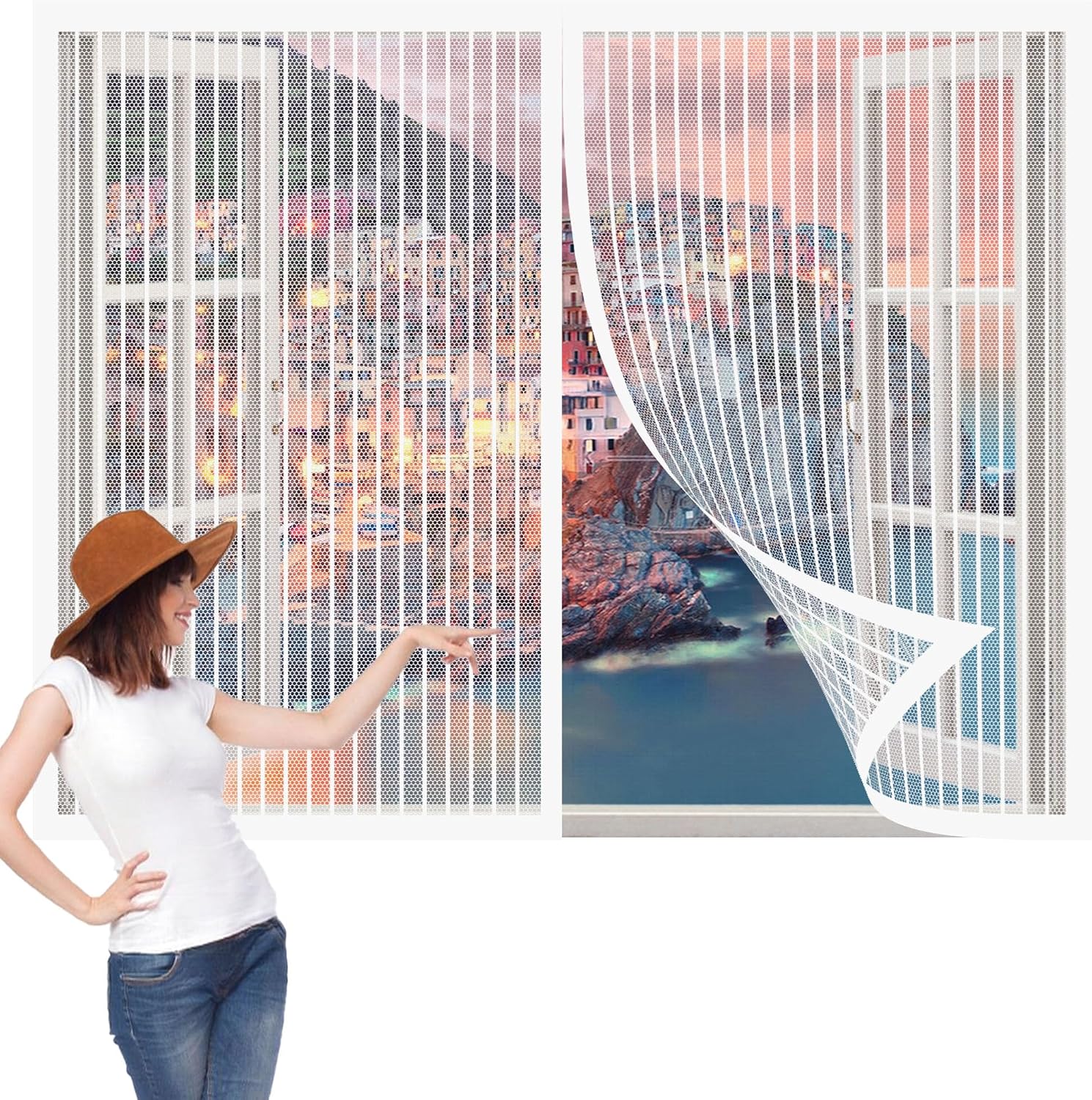 Magnetic Mosquito Net 92 X 79 Cm Easy To Install Without Drilling For Hallways, Living Room, Kitchen, Bay Window, White
