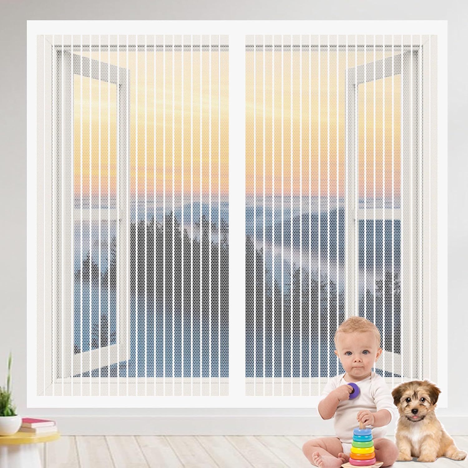  Diy Adjustable Magnetic Mosquito Net 93 X 73 Cm Adjustable Automatic Closing No Drilling For Windows Doors, White