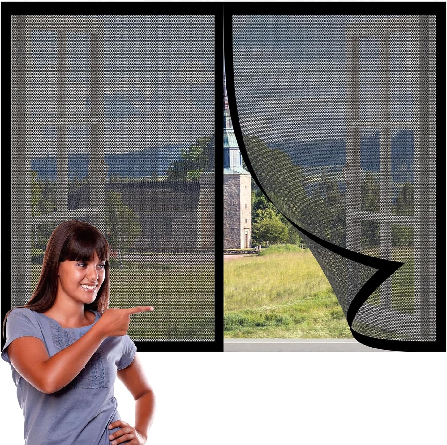  Mosquito Net Window Without Drilling 153 X 123 Cm Magnetic Window Curtain With Automatic Stop For Bay Window Sliding Window, Black