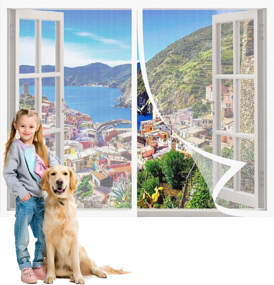  Insect Screen Window 152 X 119 Cm Anti-Mosquito Automatic Closed Door Curtain, No Drilling For Sliding Windows, White