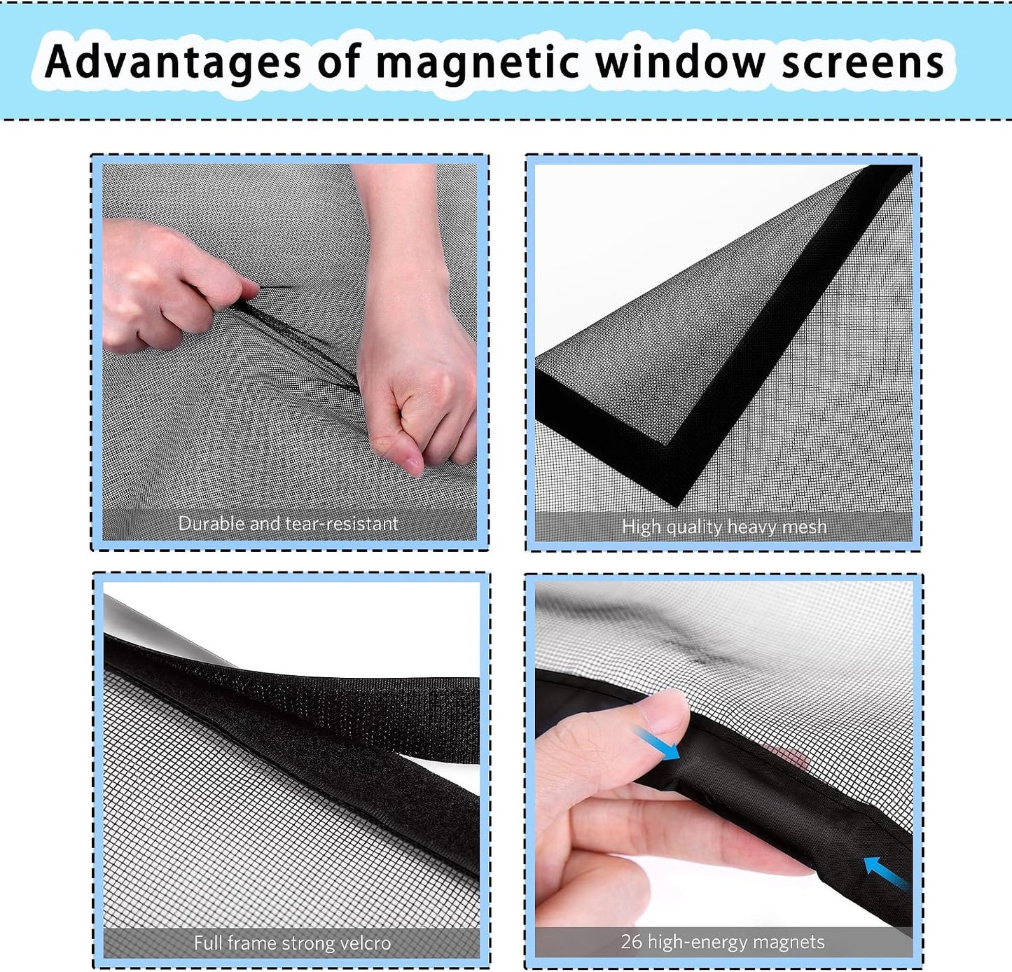  Magnetic Window Mosquito Net 126 X 204 Cm Magnetic Mosquito Net Without Tools Powerful Magnets For Window Doors Patio, Black